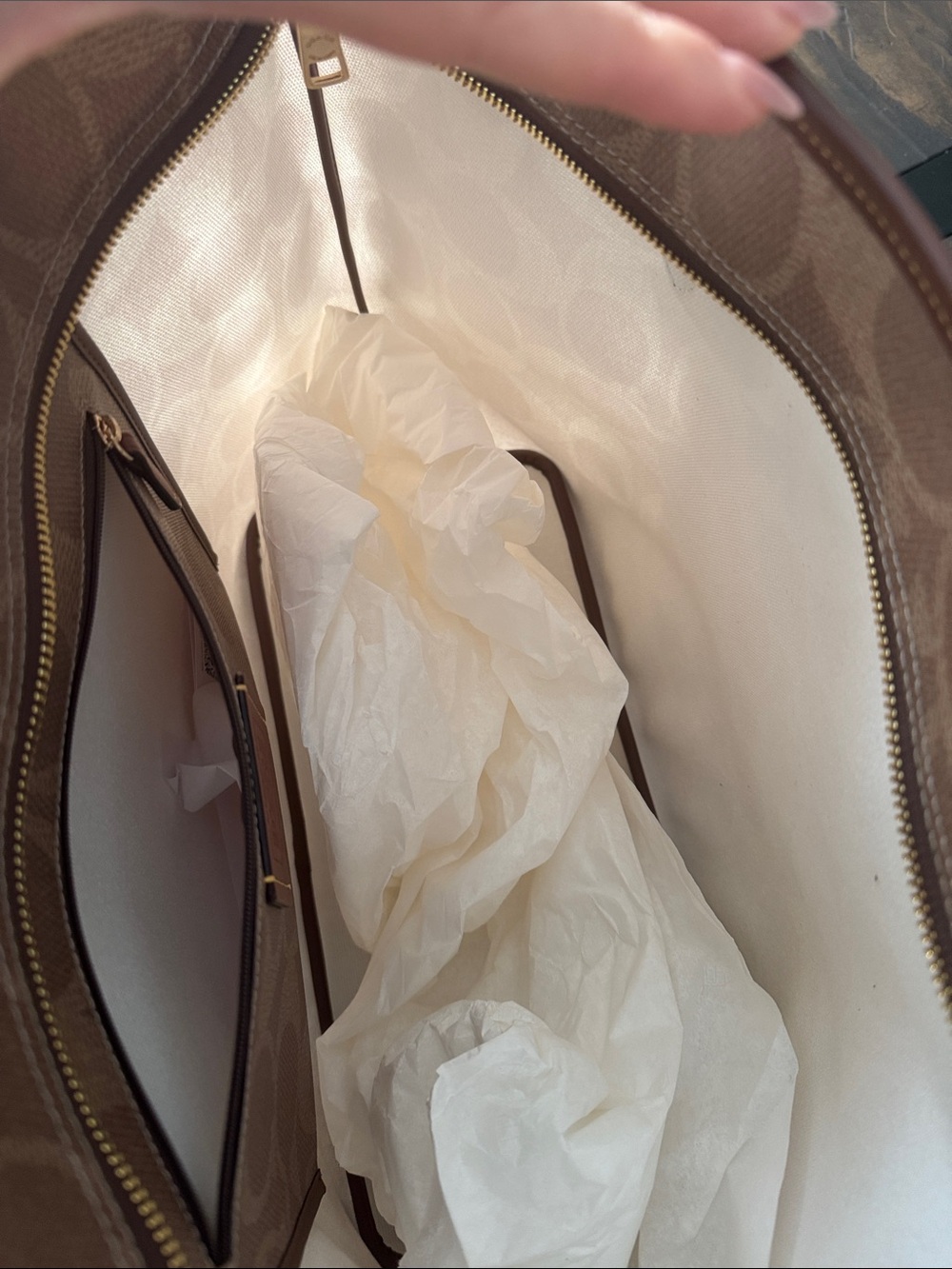 Coach Canvas Signature Large City Tote in Tan and Brown - Picture 3 of 5